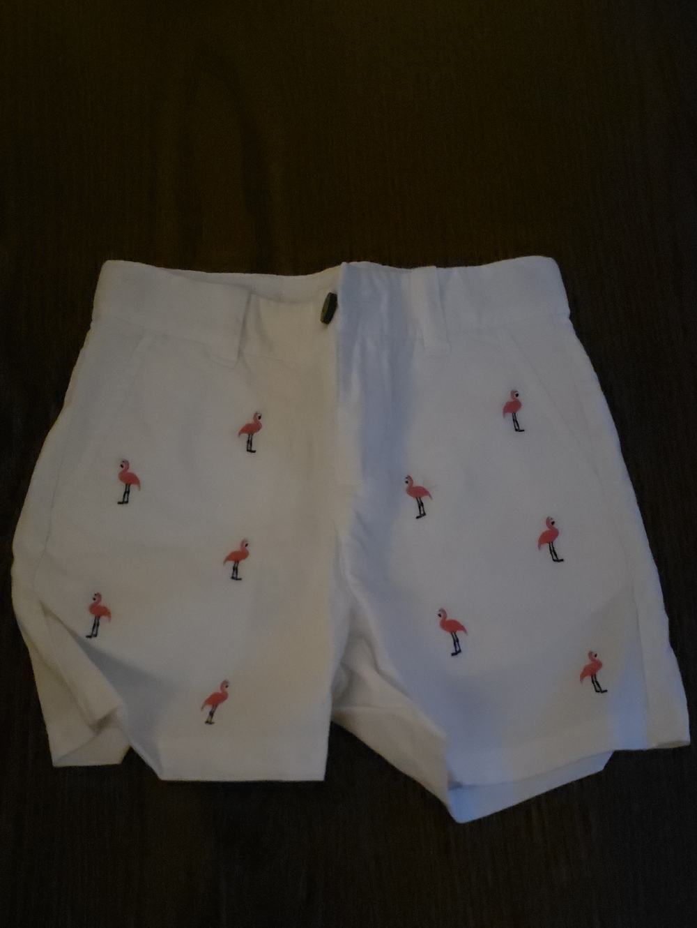 Janie and Jack White Shorts with Pink Flamingo Embroidery